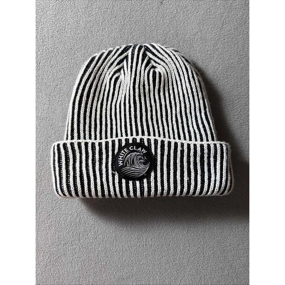 WHITE CLAW HARD SELTZER BEANIE Winter Knit Stocking HAT STRIPED BLACK/WHITE